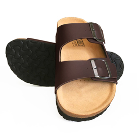 Leder & Kork Zimt-Sandalen Dunkelbraun