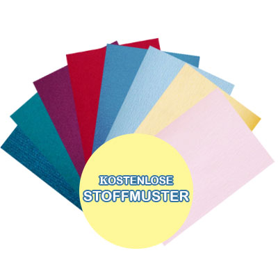 Stoffmuster unserer extravaganten Chinostoffe in den Farben Capriblau, Gelb, Rot, Rosa, Türkis, Bordeaux, Violett und Hellblau.